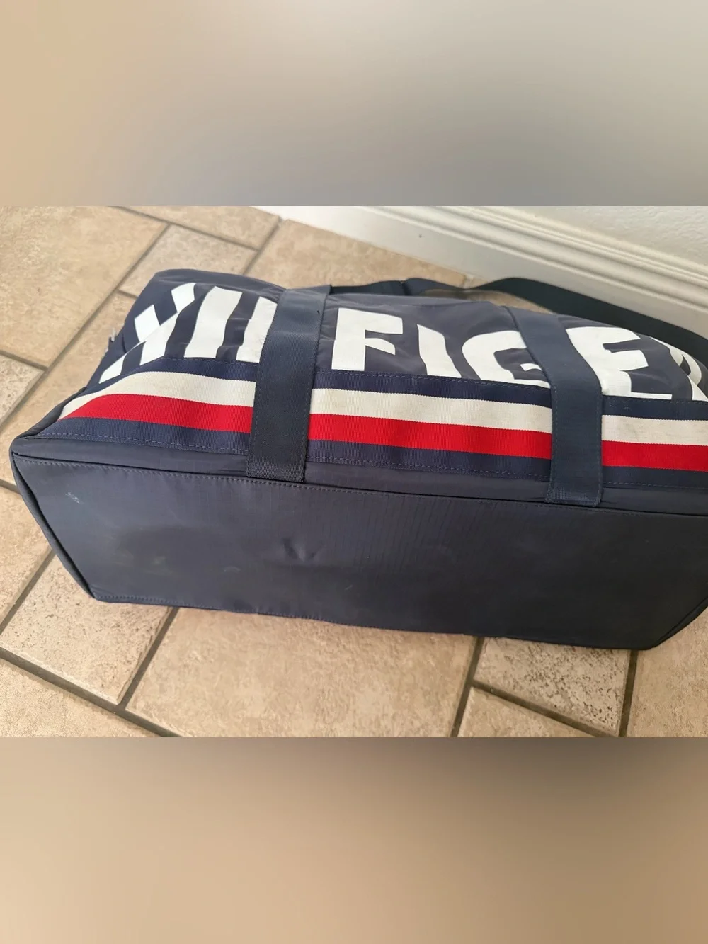 Tommy Hilfiger Navy Duffel with Red & White Logo Accents